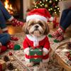 With Santa Hat Pet Christmas Gift Box Costume Soft Elastic Pet Gift Holding Outfit  Holiday Gift