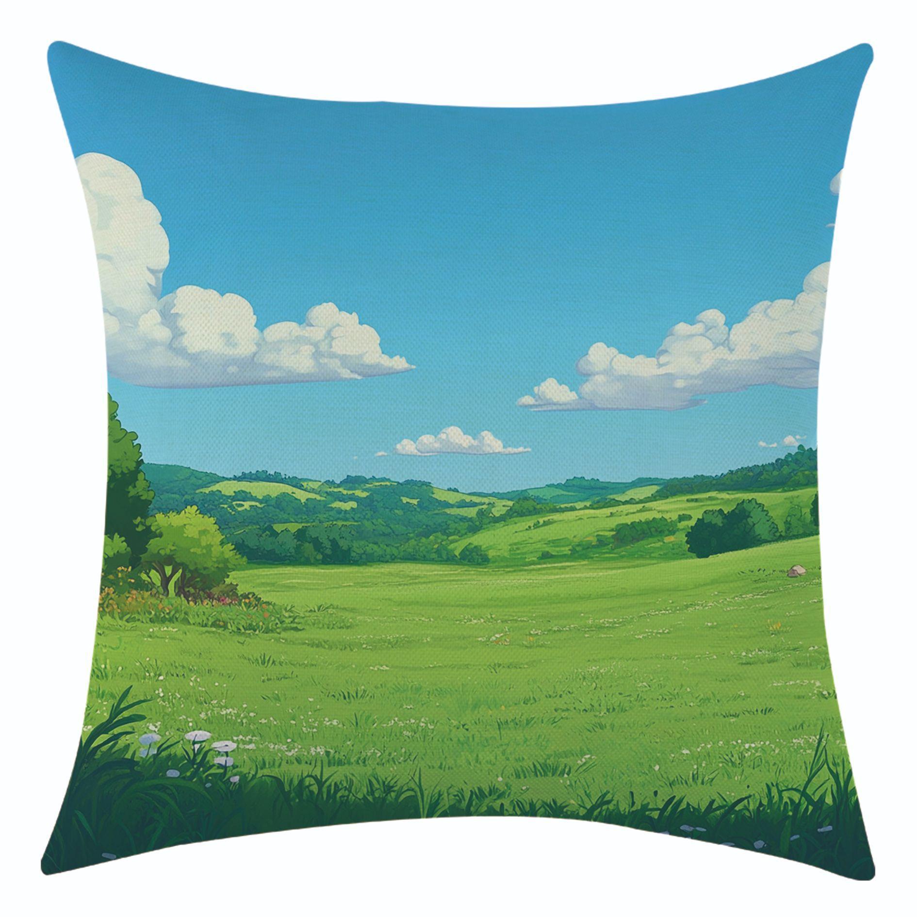 

New Blue Sky Grassland Linen Pillowcase and Nordic Minimalist Living Room Decorative Cushion 45 * 45 separate pillow cover