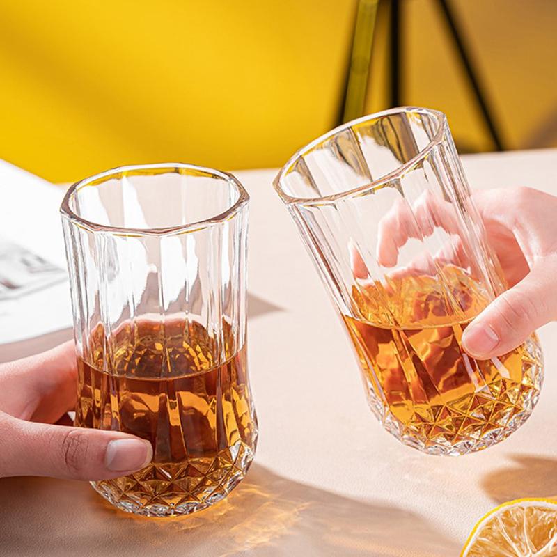 2pcs Set 12.4oz 360ml Luxury Cocktail Cup Set Beer Glasses Transparent Diamond Carved Glass Cup Restaurant Foreign Wine Goblet