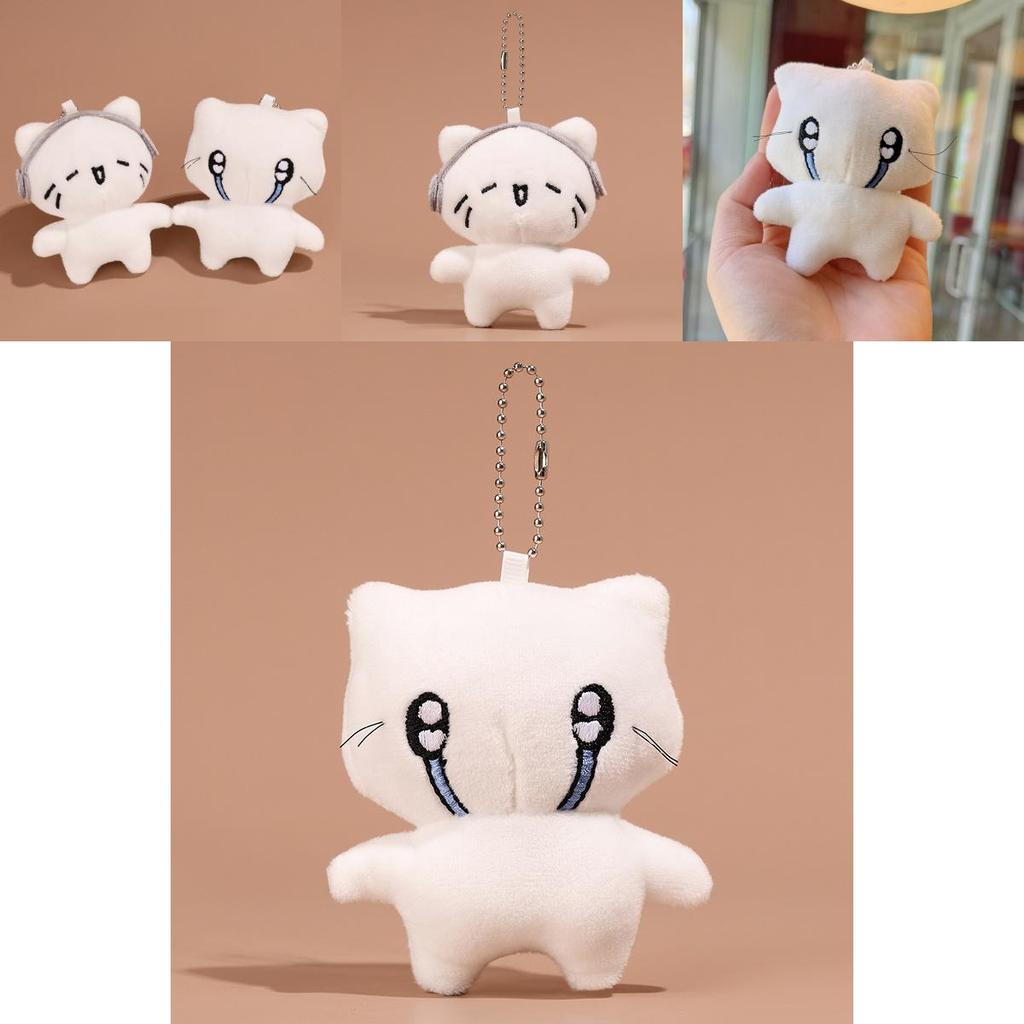 Cat Plush Keychain With Earphone Design Soft Toy For Bag Decor And Gift