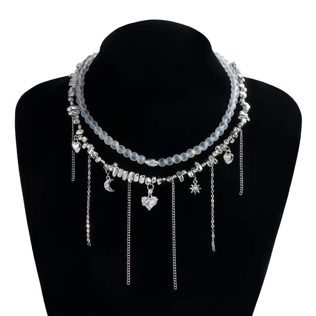 Accessories Love Zircon Double Chain Pendant Crystal Glass Beaded Necklace Festivals Gift