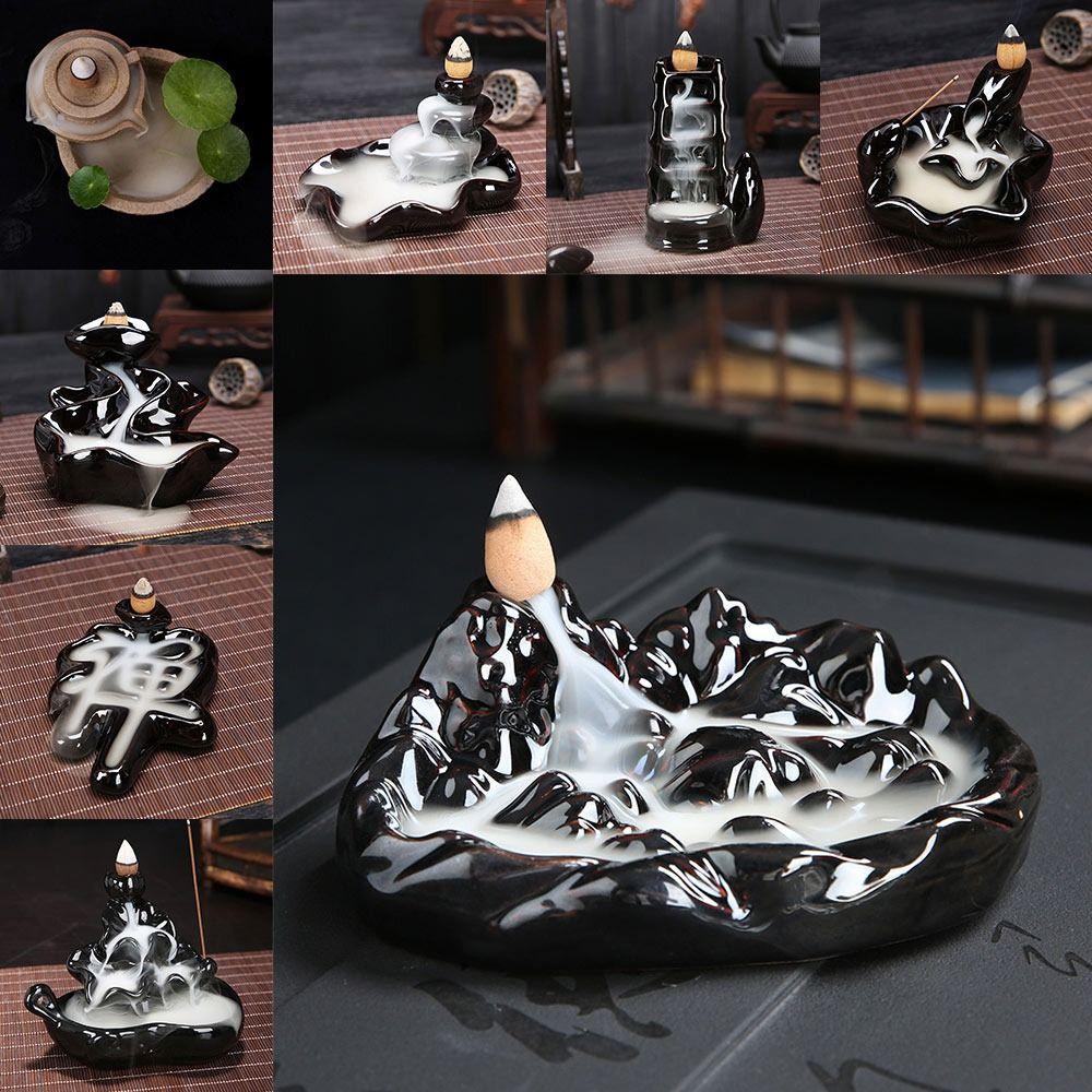 Ornaments Home Decor Aromatherapy Elegant Craft Backflow Ceramic Holder Incense Burner Smoke Censer