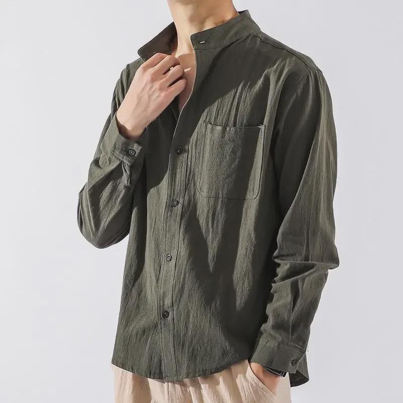 Men's Long Sleeve Linen Shirt - Autumn Chinese Style, Loose Fit, Cotton and Linen Casual Jacket