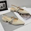 Fashion New Style Women' Concise Crystal Low Heel Sandals Slingback Pointed Toe Dress Office Shoes Woman Comfort Light Casual Slippers