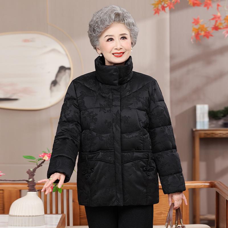 Schwarze Winter-Baumwolljacke für Frauen mittleren Alters und ältere Frauen - Kurz, Stilvoll, Gefütterte Oberbekleidung für Mama und Oma