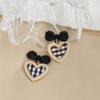 Cute Korean Hanging Love Grid Pearl Heart Earrings for Women Girls Fashion 2024 Bowknot Earrings Trend Party Jewelry