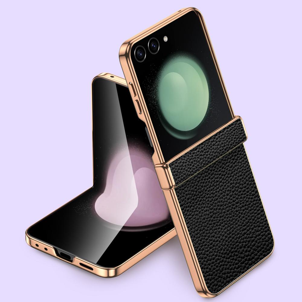 Ultra-Slim Full Protection Genuine Leather Case for Samsung Galaxy Z Flip 7 FE 6 5 Flip7 Hinge Bumper Shockproof Cover