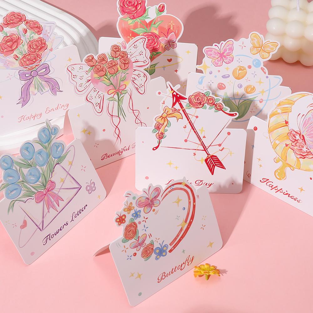 5Pcs Portable Cute Flower Thank You Card Three-Dimensional Bouquet Greeting Cards Birthday Greeting Card For Mother's Day Gift