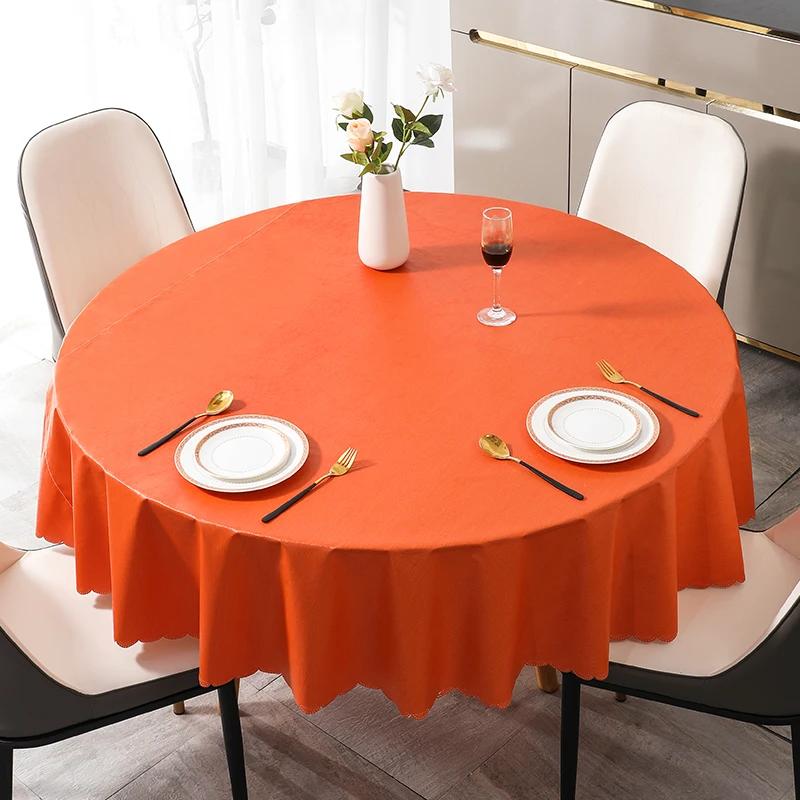 Simple Business Style Solid Color Round Tablecloth Thick Multicolor Table Cover Waterproof Oil Resistant Washable Table Case