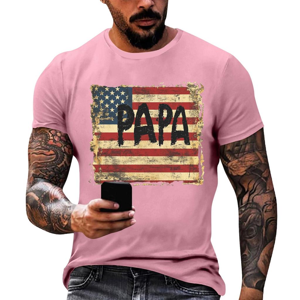 Men's Loose Fit Short Sleeve T-Shirt with Patriotic Flag Print Casual Summer Daily Wear Comfortable Lightweight Top