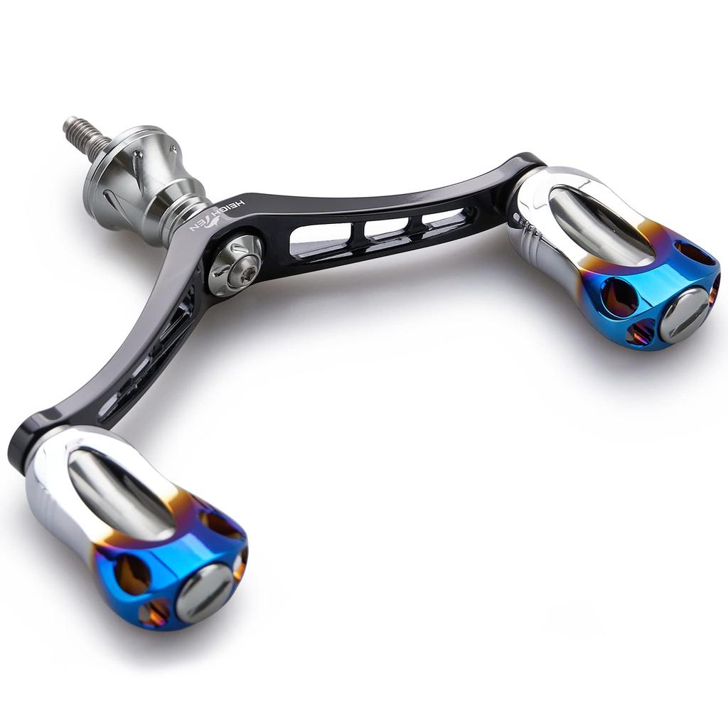 HEIGHTEN 92mm Reel Handle with 22mm Knob for Daiwa and Universal Spinning Reels Aurora Series Shimano, (Gunmetal & Black) (571)