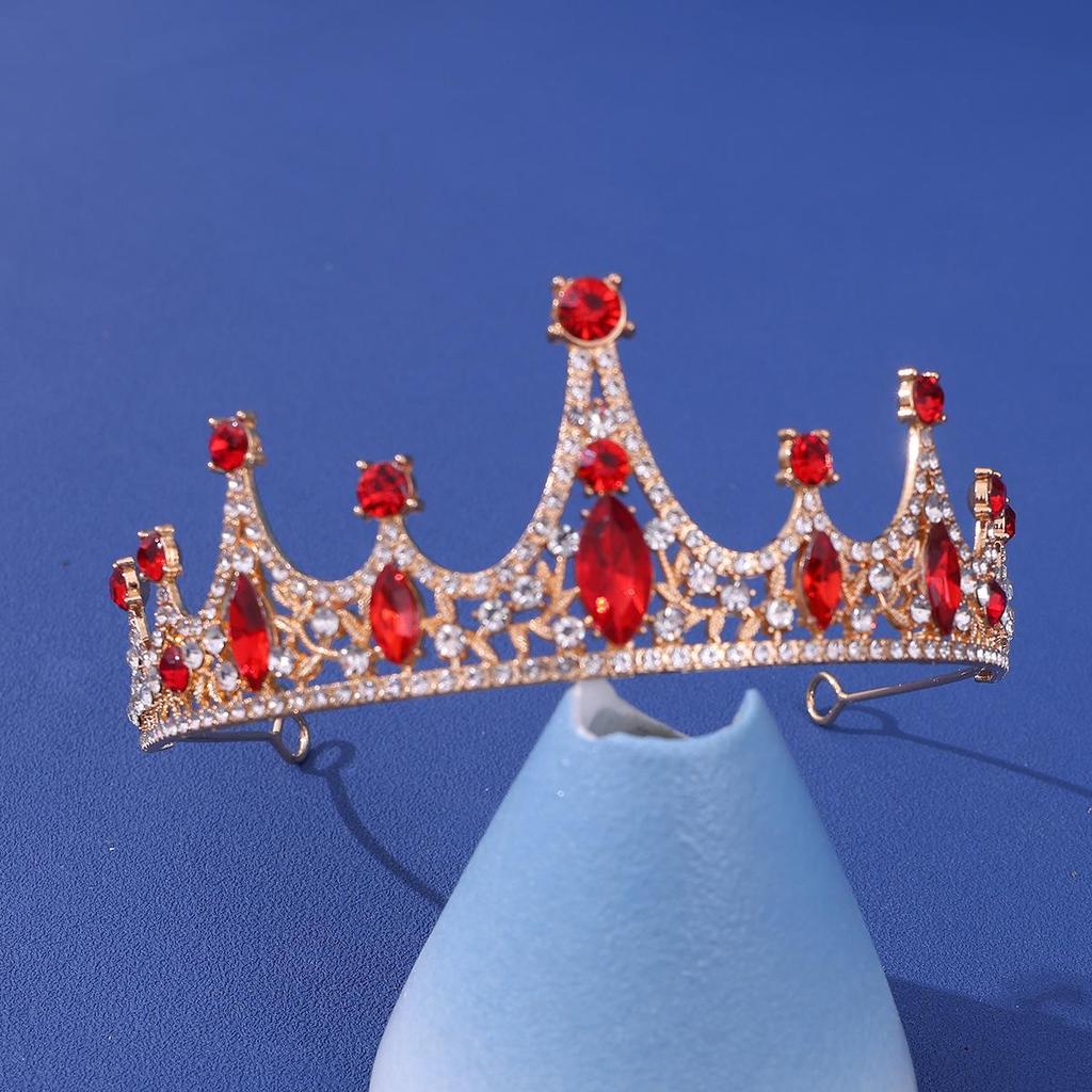 Europäischer und amerikanischer Brautkronen-Haarschmuck – Roter Hochzeitskopfschmuck für Frauen