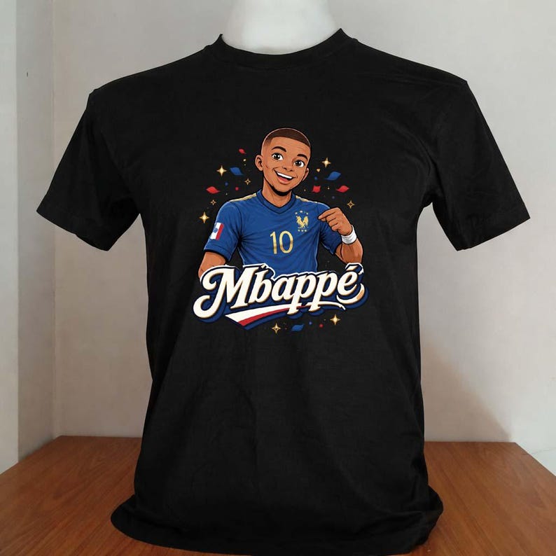 kylian mbappe france black color cartoon shirt 2XL
