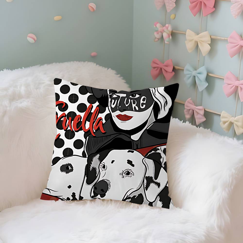 Modern Movie Bad Girl Cruella Case Plush Fabric Soft Pillowcase Double Sided Print Cushion Cover Household Gifts