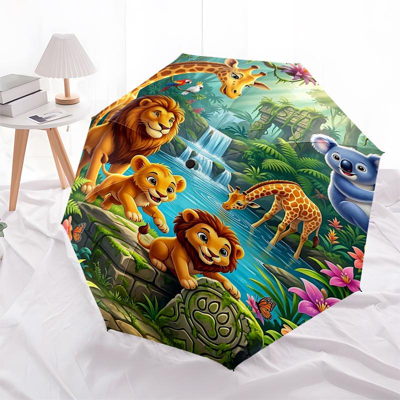 1PC Jungle Animals Umbrella-8-Rib Reinforced, Automatic Open, Lightweight & Durable, Fashion Accessory for Outdoor, Beach L0422