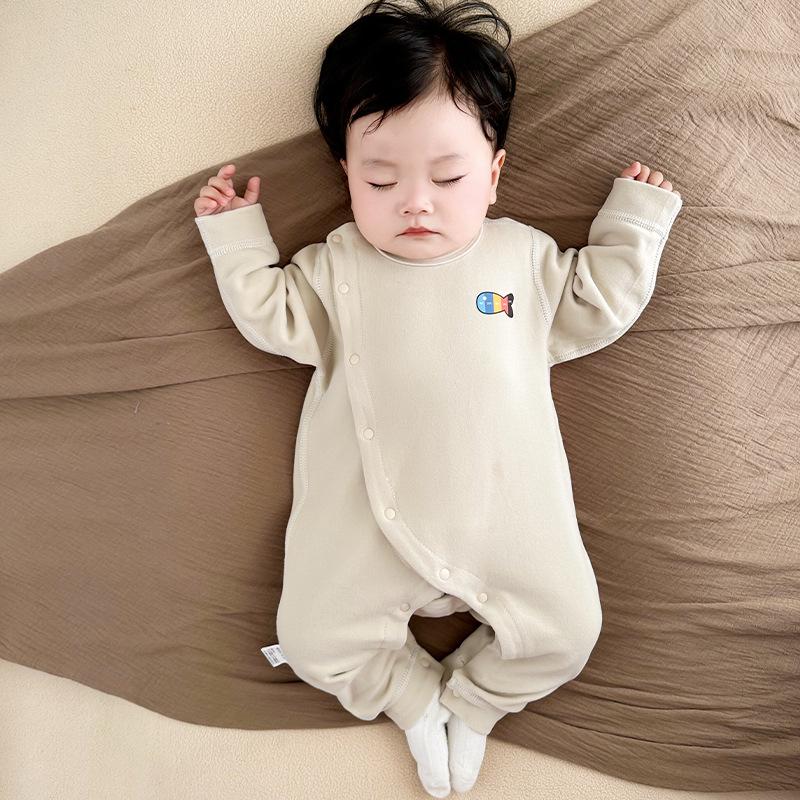 Class A Mulberry Silk Baby Onesie - Thickened, Warm, Slant-Opening Romper with Long Sleeves for Autumn/Winter.