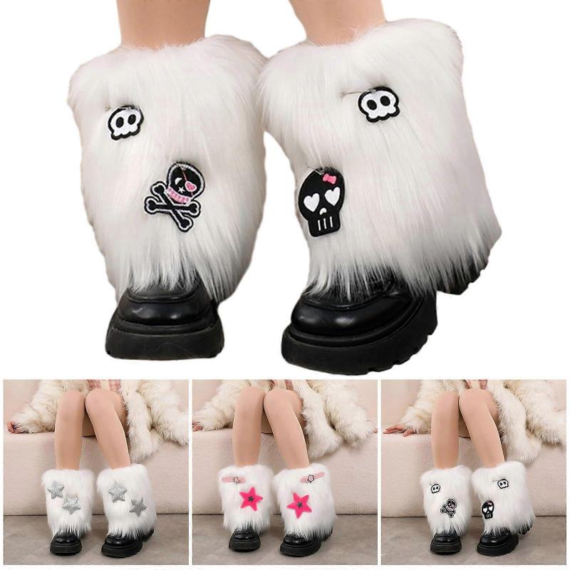 Women Furs Leg Warmer Party Costumes Winter Furry Long Boot Cuffs Fuzzy Shoe Cover Holiday Festival Performances Play
