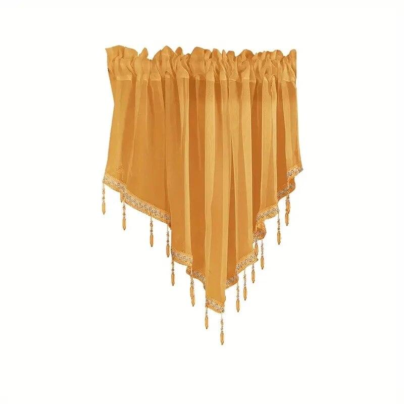 

Сплошной цвет треугольной формы, короткий карниз, карманное окно, полувуаль, занавеска с бусинами и кисточками для кафе-бара, кухни, домашнего декора 1 panel 130x60cm оранжевый