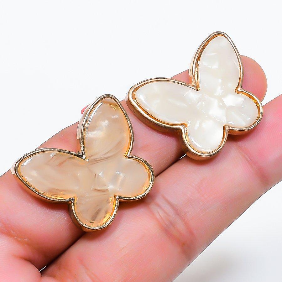Natural Dendrite Opal Gemstone Brass Jewelry Earring 0.87  RE-87