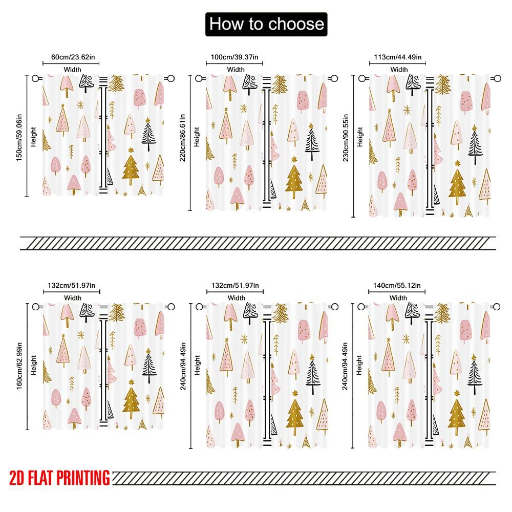 2pcs,2D plane printing Contemporary Curtains Christmas Trees Gold Versatile Polyester Fabric (without rod) Room Decor Ldeal for