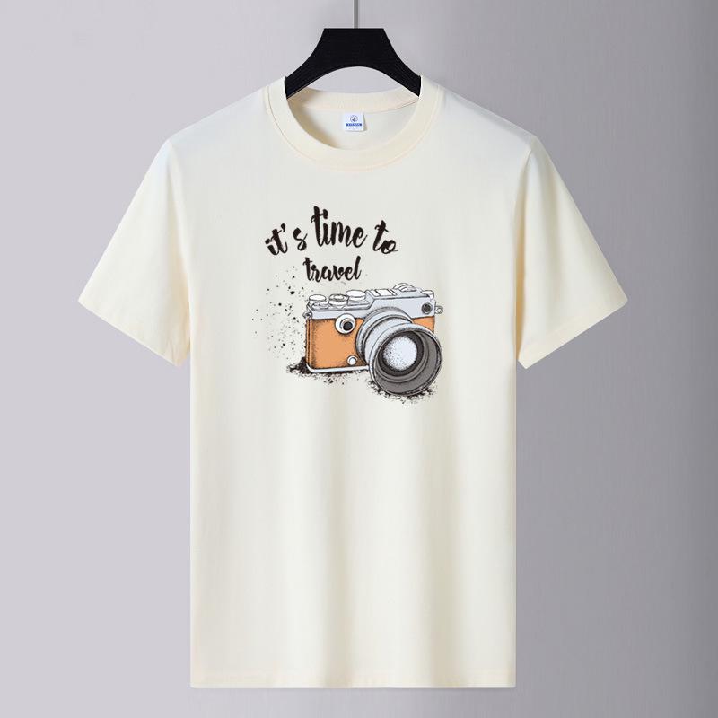 

2025 Мужская летняя хлопковая футболка с круглым вырезом и коротким рукавом - молодежная мода свободного кроя M