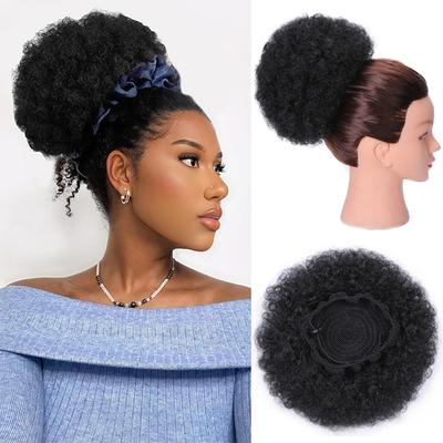 Synthetic Short Fluffy Curly Buns Ponytail Hair Extensions Drawstring Clip In Ponytail Wig For Women Daily Wear
