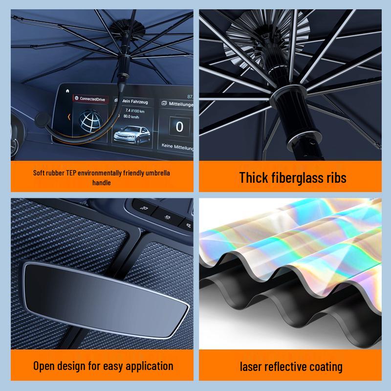Foldable Laser Umbrella Car Sunshade – Heat Insulation Windshield Curtain