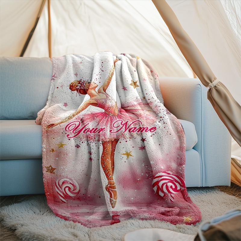 1PC Custom Name Ballerina Stars outdooor Flannel blankets Patterns Throw Blanket All-Season Soft Gift for Couch, Bed, Camping gifts