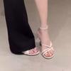 Women's Fashion Lace-Up Round Toe Peep Toe High Heels Summer New Cross Strap Versatile Strap Stiletto Sandal