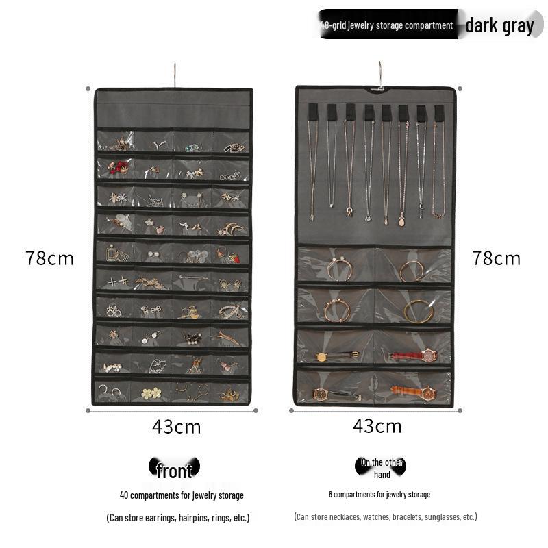 Dual-sided Non-woven Jewelry Organizer: 80-compartment Wall-mounted Bag for Earrings & Necklaces