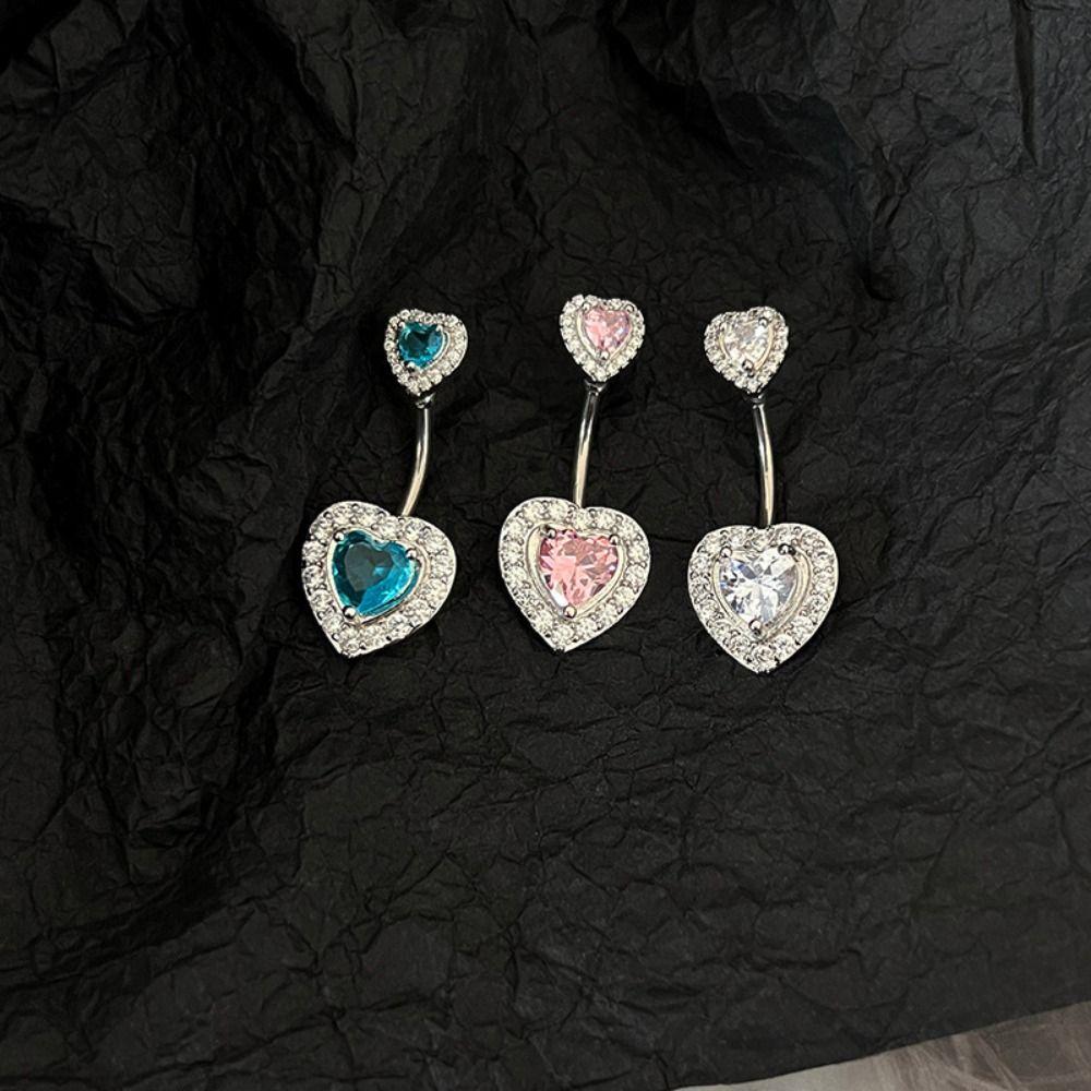 Rhinestone Double Heart Belly Button Ring Love Body Piercing Jewelry Zircon Navel Ring  Girl