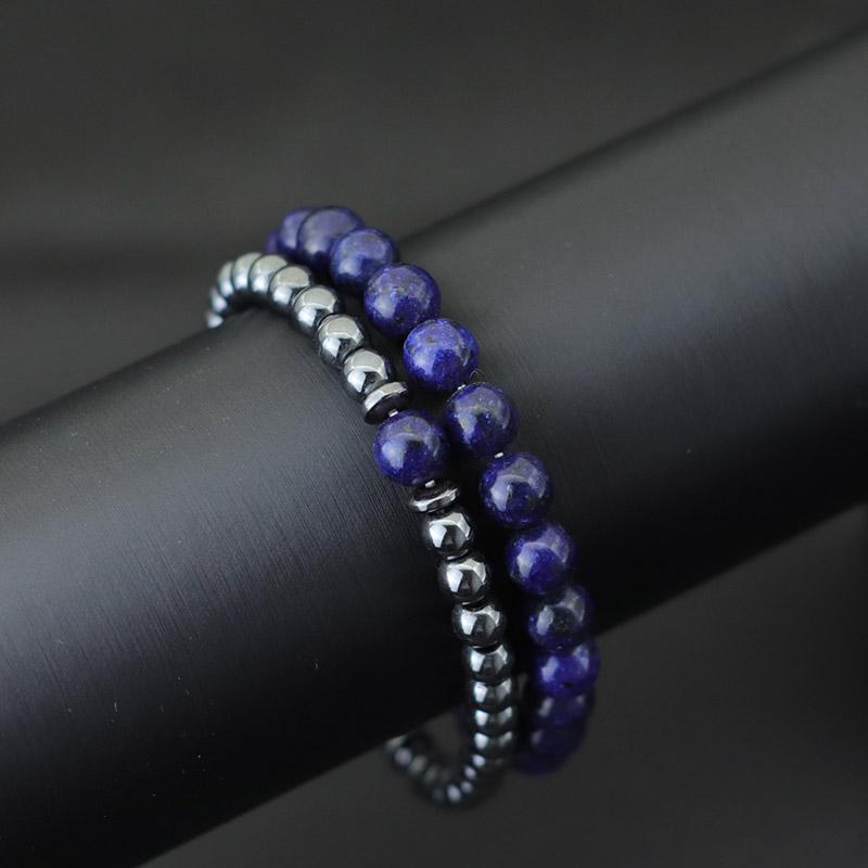 2 Pcs Natural Black Frosted Tiger Eye Stone Bracelet Men Women Gothic Vintage Beaded Brazelets Set Couple Hand Jewellery