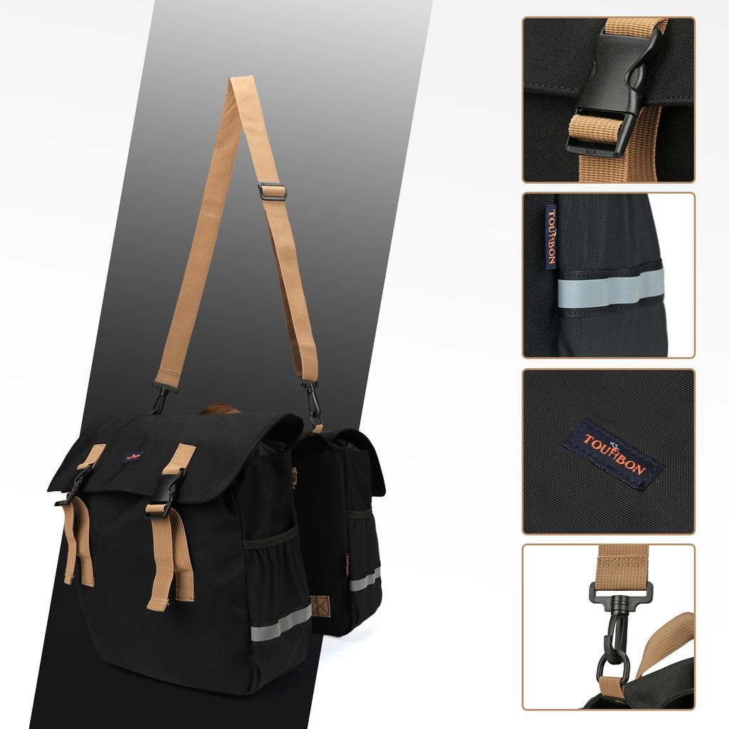 TOURBON Bicycle Pannier Integrated Rear Bag with Shoulder Ideal for Road Bike and Outdoor Camping Bag, 24L, Straps, Riders, Commuters,