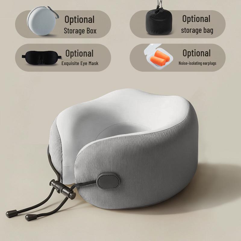 

U-shaped Memory Foam Travel Neck Pillow for Airplane & Car Without Accessories светло-серый