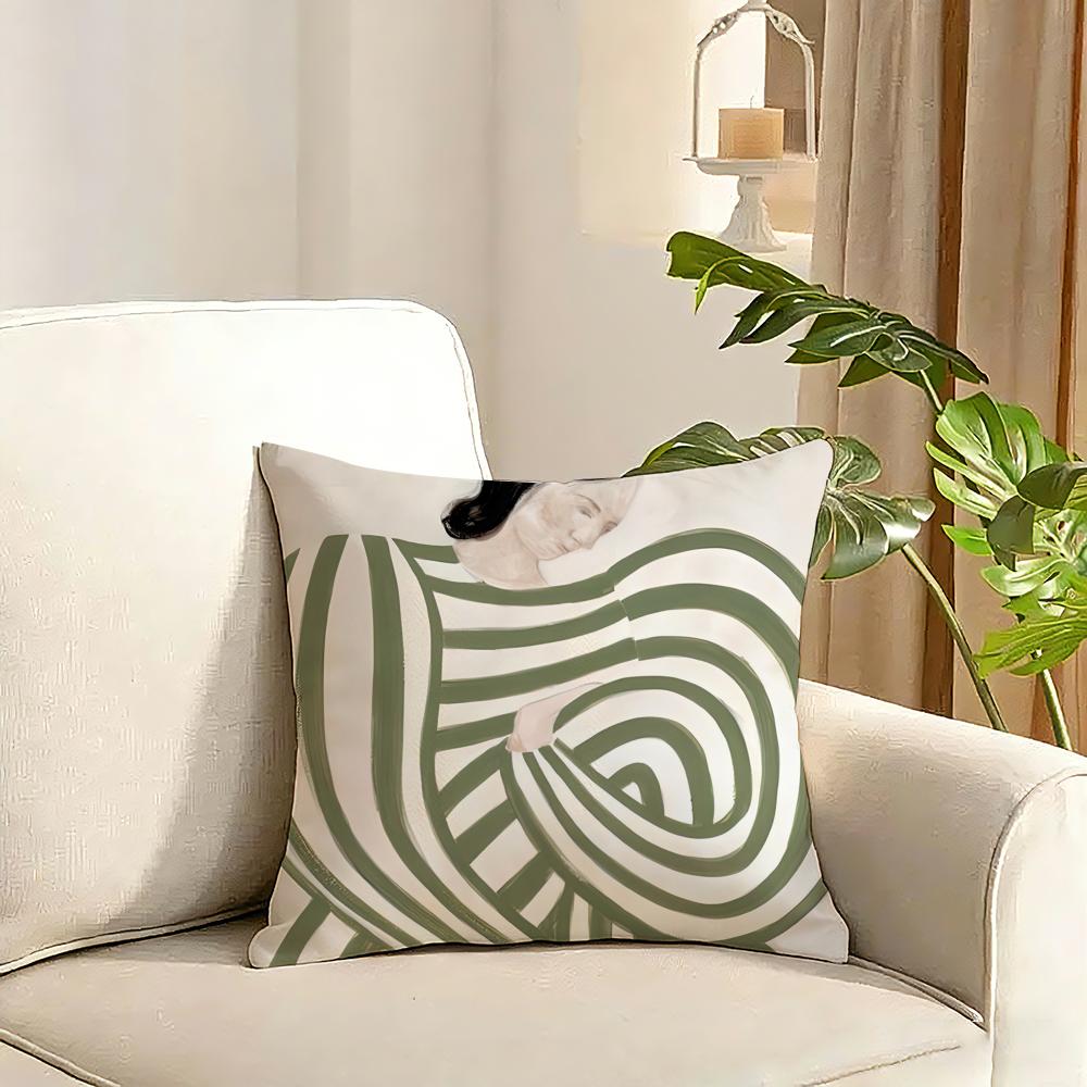 Abstract Figure Lines Girl Sofia Cushion Cover Reversible Plush Pillow Cover Soft Fluffy Home Decor for Sofa Bedroom
