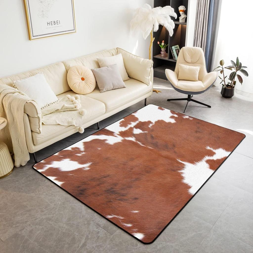 Cowhide Pattern Area Living Room Rugs for Boys Girls Man Cow Spot Wild Animal Decorative Rug Farmhouse Cowboys Bedroom Decor