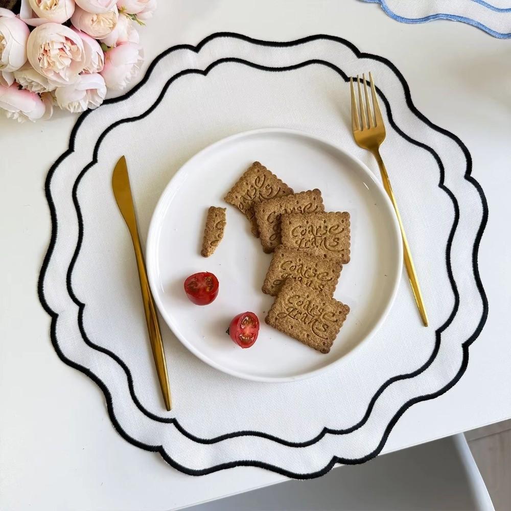 Trendy Vintage Embroidered Placemat Flower Shaped Cotton Dining Table Mat Dust Cover Cloth Coffee Machine Table Place Mat