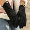 Golden Metal Labeling Suede Gloves Solid Color Jacquard Elastic Gloves Women's Winter Cold-proof Warm Gloves