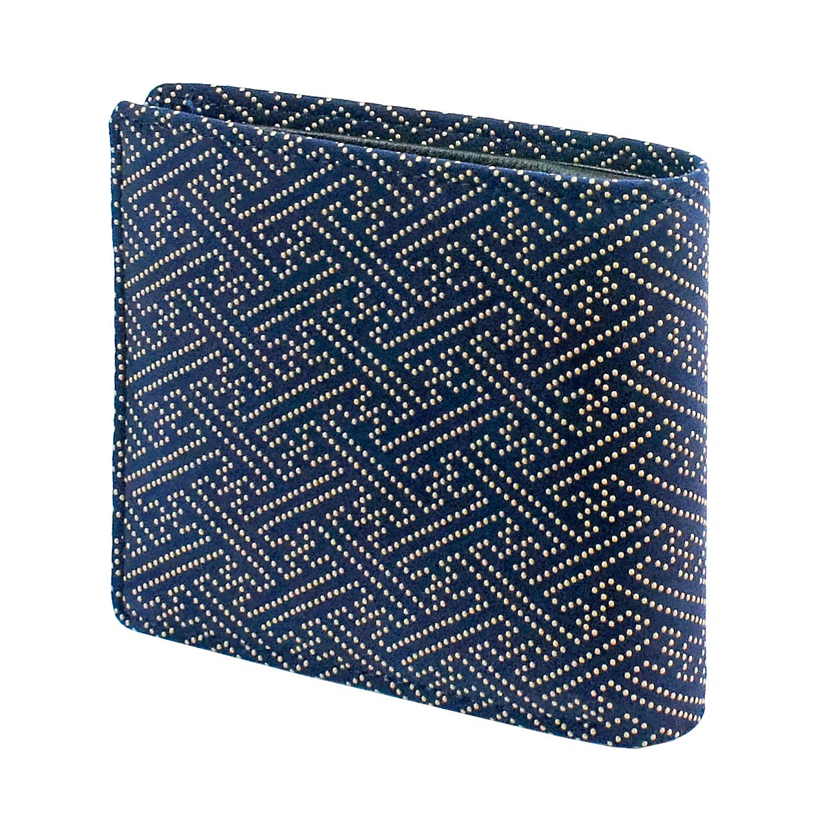 

[Inden-ya] Inden Bifold Wallet with Bill Compartment C, Thin Deerskin Leather, Navy Blue with White Lacquer, Saaya Pattern, 2003-14-006