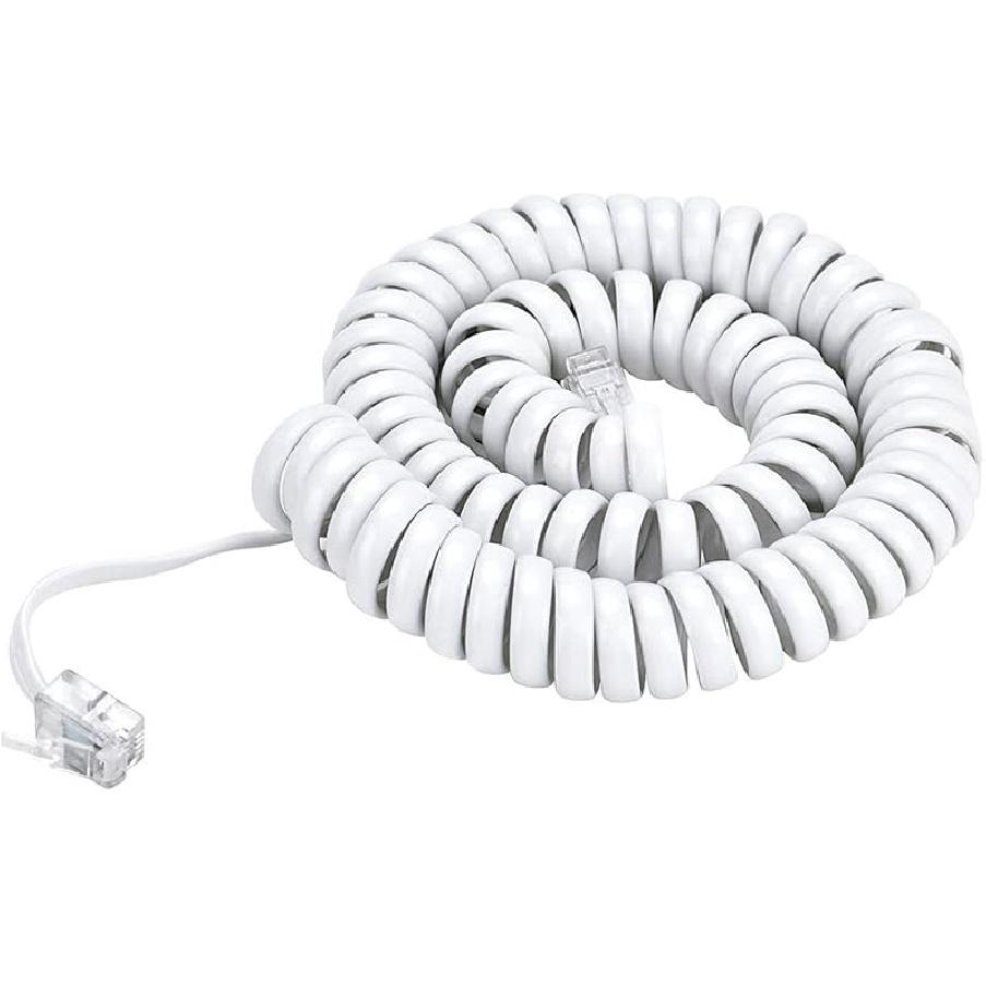 Telephone Handset Cord Modular Coiled Phone Curly Cable (15 Feet, White)