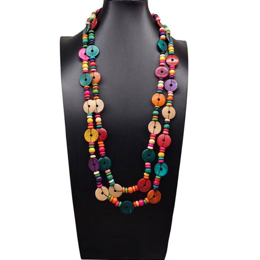 Coconut Shell Long Beaded Colorful Irregular Beaded Vintage Coated Reflective Glass Beads Chunky Costume Jewelry for Women