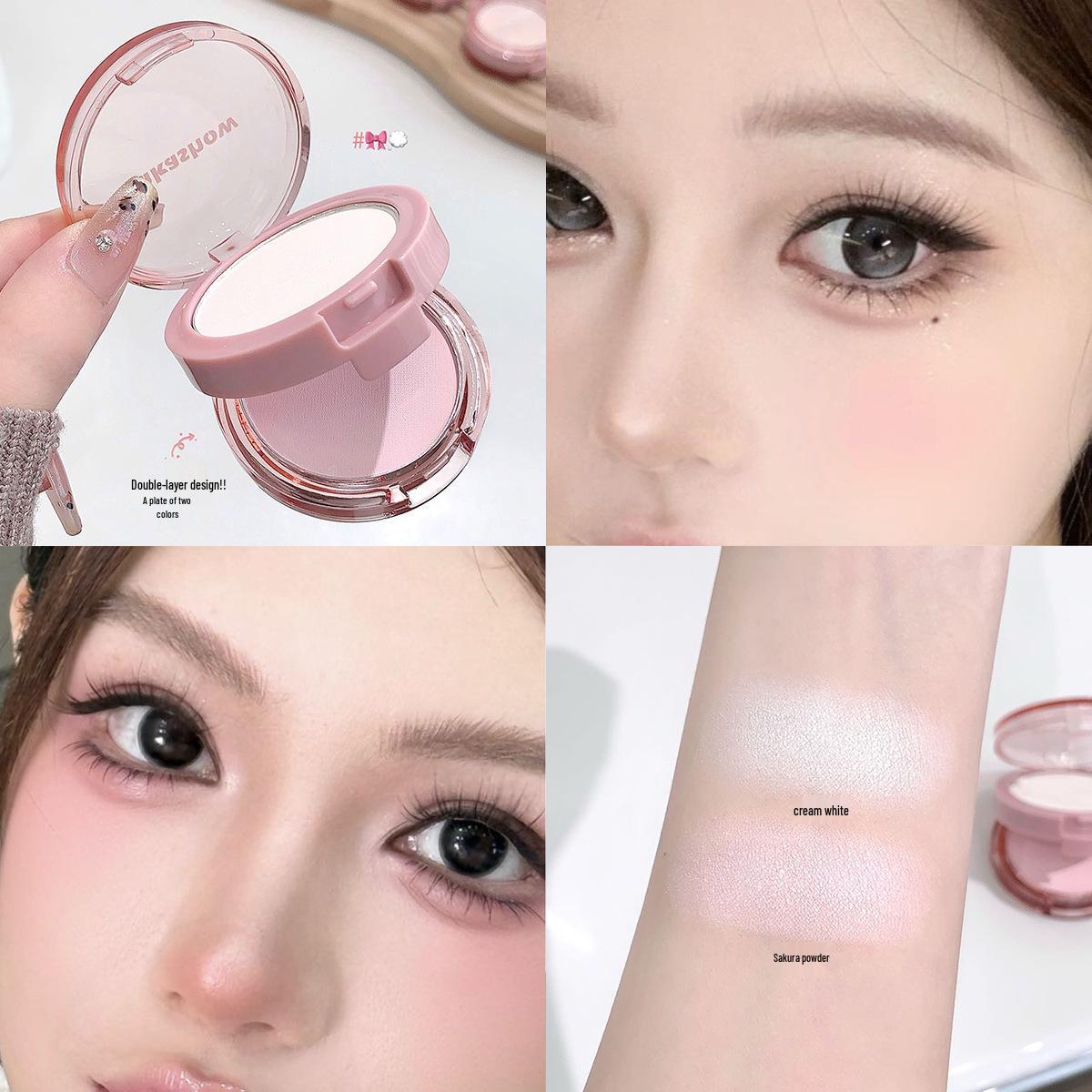 Kakashow Double-Layer Matte Highlight Powder for Women: Natural, Oil-Control, Brightening Two-Color Face Powder.