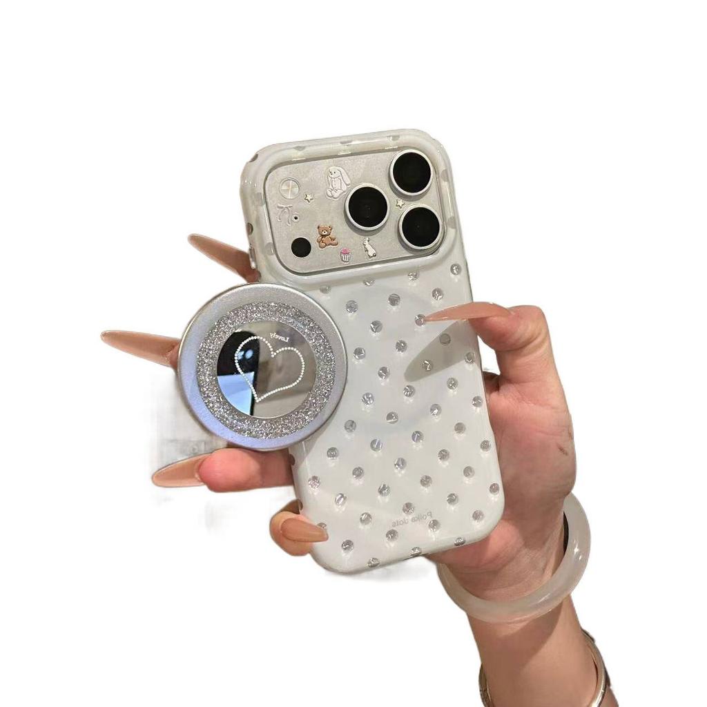 Magnetic suction love mirror glitter mobile phone case is suitable for iPhone17promax Apple 16pro new anti-drop case