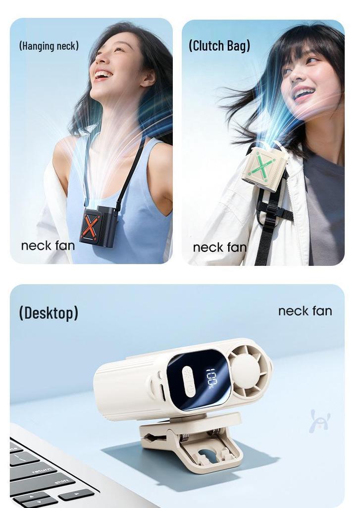 5-in-1 Multifunctional Handheld Fan: Waist & Neck Hanging, Desktop & Umbrella Clip, USB Rechargeable, Low Noise, Strong Wind