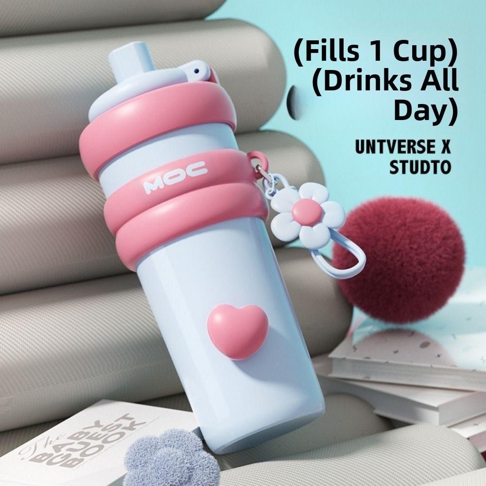 With Flower Pendant Straw  Vacuum Cup 750ml Thermos Water Bottle Portable Insulated Cup  Car