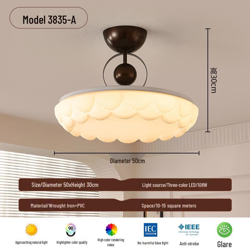 Modern Mid-Century Cream Bedroom Semi-Pendant Ceiling Light with Retro Eye Protection