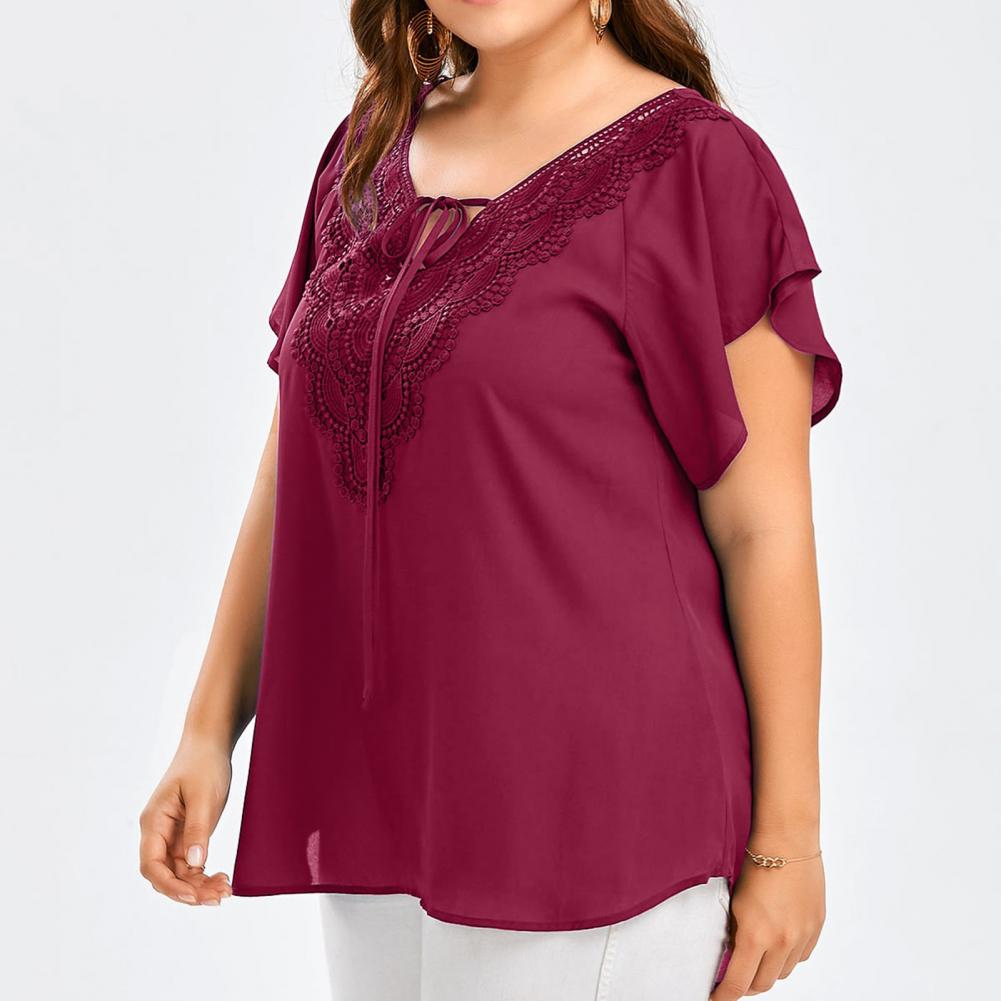 Bluzka damska plus size z dekoltem w serek, rozkloszowanymi rękawami, casualowy top, sukienki damskie plus size, odzież damska plus size, duży rozmiar 4XL 5XL