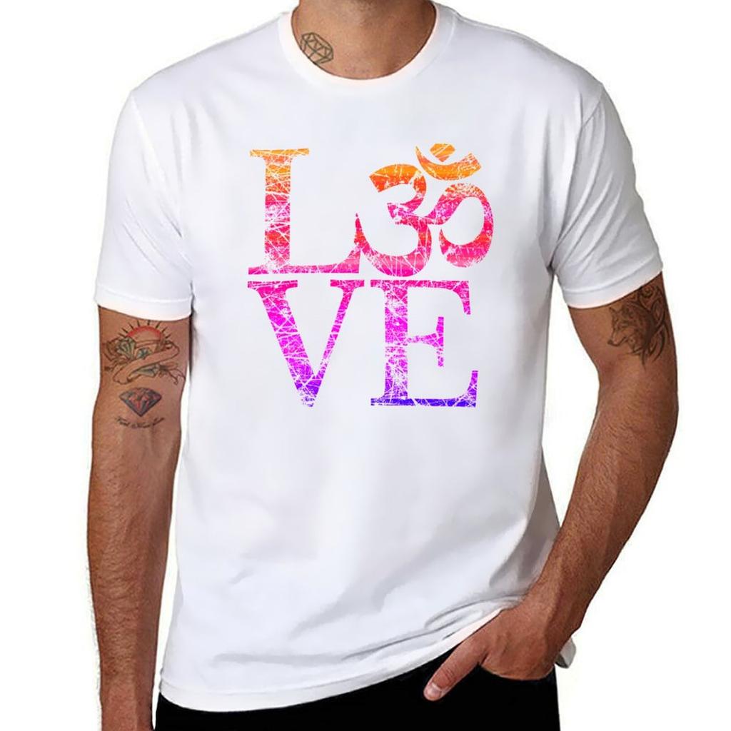 OM LOVE Spiritual Symbol in Distressed Style TShirt Heavy Duty Casual Work Tee