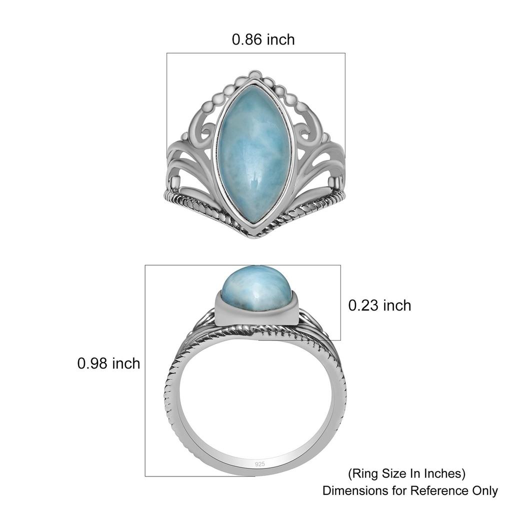 Natural Larimar Gemstone Ring Solid 925 Sterling Silver Marquise Shape Gemstone Handmade Filigree Crown Rings For Women & Girls