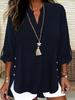 Plus Size Solid Color V-Neck Long Sleeve Button-Up Top - Women's Spring/Autumn Elegant Shirt